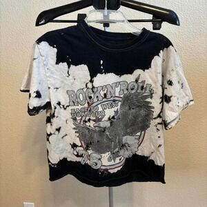 Y2K Grunge Bleach Tie Dye Rock Tee Cropped Medium